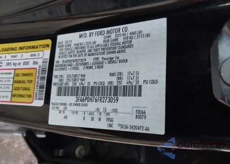 2015 Ford Fusion Se из США, поврежденный, VIN 3FA6P0H76FR273059